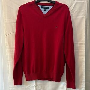 Tommy Hilfiger Men's V-Neck Sweater in Bold Red